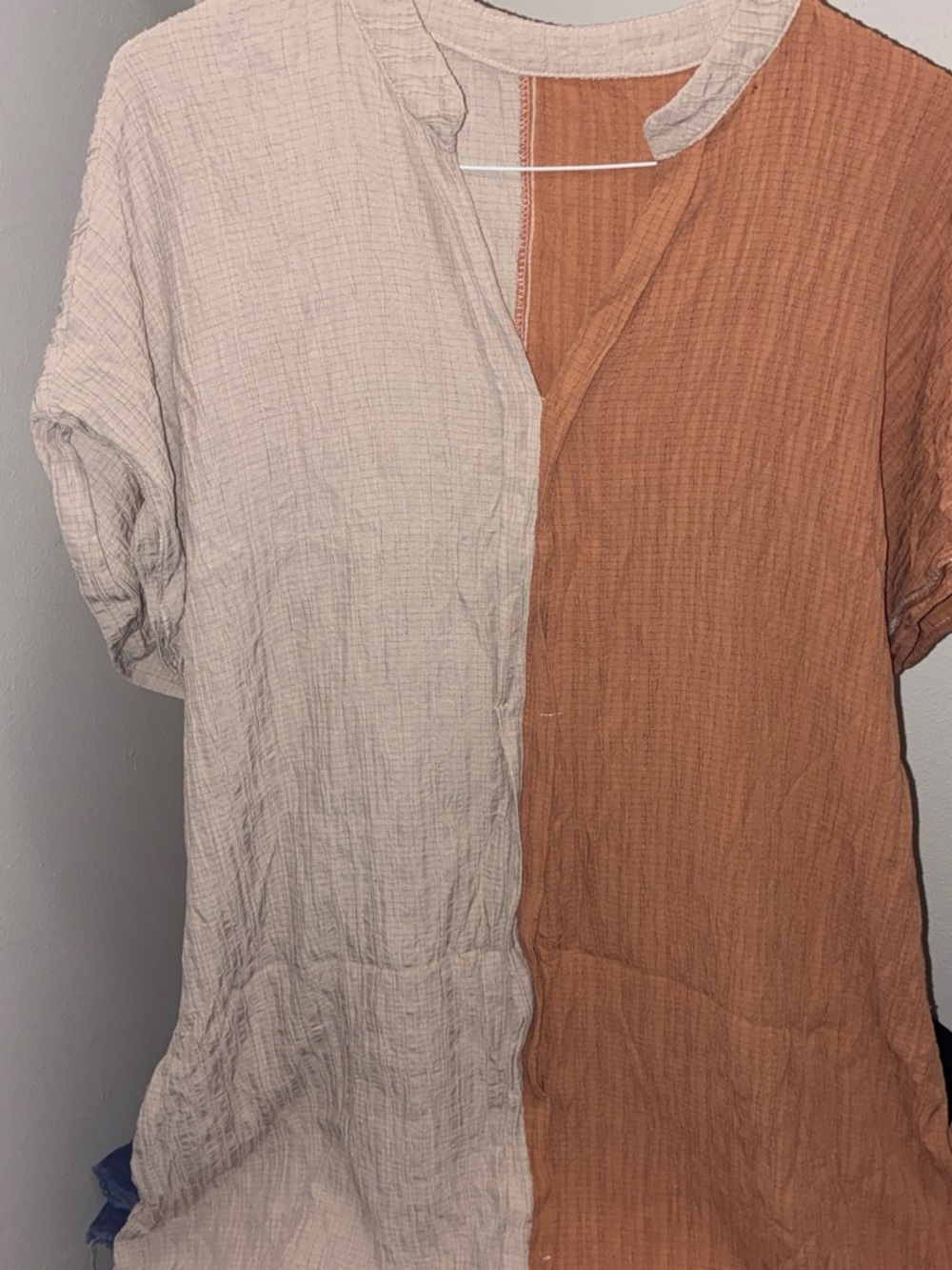 SHEIN Two-Tone Cream and Rust Split-Front Tunic